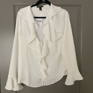 White ruffled long sleeve blouse